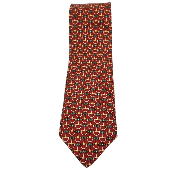 Paolo Designed Paolo Gucci 100% Silk Men's Necktie Red Gold Green Evening - Picture 2 of 8